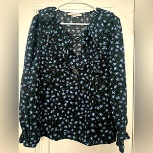 Black with blue flower LOFT popover shirt